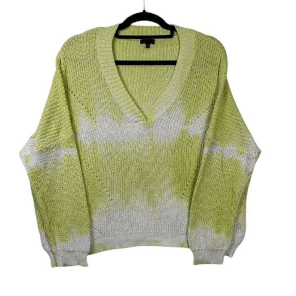 SEN Anthropologie Cotton Tie Dye Sweater Green White V-Neck‎ Oversized Small